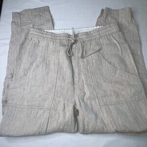 Free People Womens Sz S Cream Linen Cotton Herringbone Cargo Pants Summer Casual